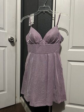B Darlin Sparkle Lilac Spaghetti Strap Mini Dress
